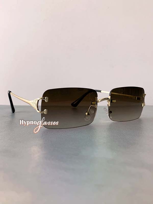 Clover Rimless Small Square Sunglasses Brown 2