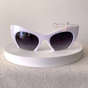 White futuristic cat eye sunglasses "Aliena" with gradient black lenses