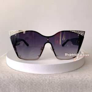 Black oversized cat eye sunglasses with gold sides "Darla" with gradient black lenses