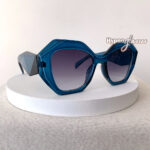 Blue geometric cat eye sunglasses "Monaco" with gradient black lenses - side view