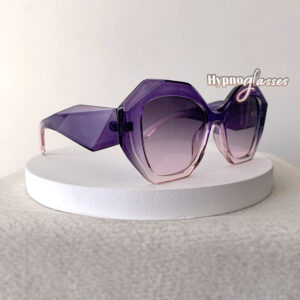 Purple geometric cat eye sunglasses "Monaco" with gradient gray lenses - side