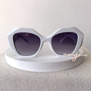 White geometric cat eye sunglasses "Monaco" with gradient black lenses