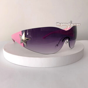 Stardom pink wraparound rimless sunglasses with star frame