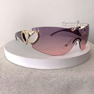 Soulmate pink purple wraparound rimless sunglasses hearts