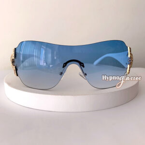 Windy blue wraparound shield bling sunglasses