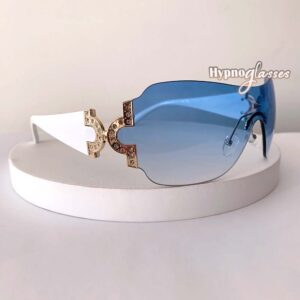Windy blue wraparound shield bling sunglasses frame