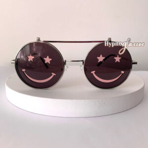 Smiling pink round flip up sunglasses for men and women