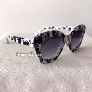 Black and white marble cat eye sunglasses for women side view