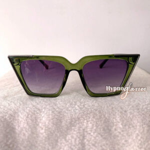Karla green pointy cat eye sunglasses with gradient blue lenses