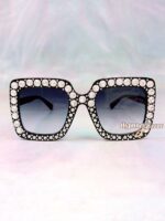 Glam Square Rhinestone Sunglasses Black 1