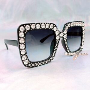 Glam Square Rhinestone Sunglasses Black 2
