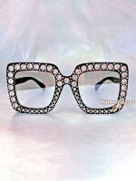 Glam Square Rhinestone Sunglasses Clear 1