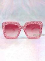 Glam Square Rhinestone Sunglasses Pink 1