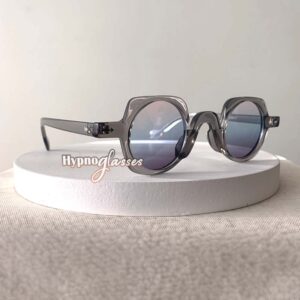 Small round sunglasses "Manor" with gray frame and gradient blue lenses - side view